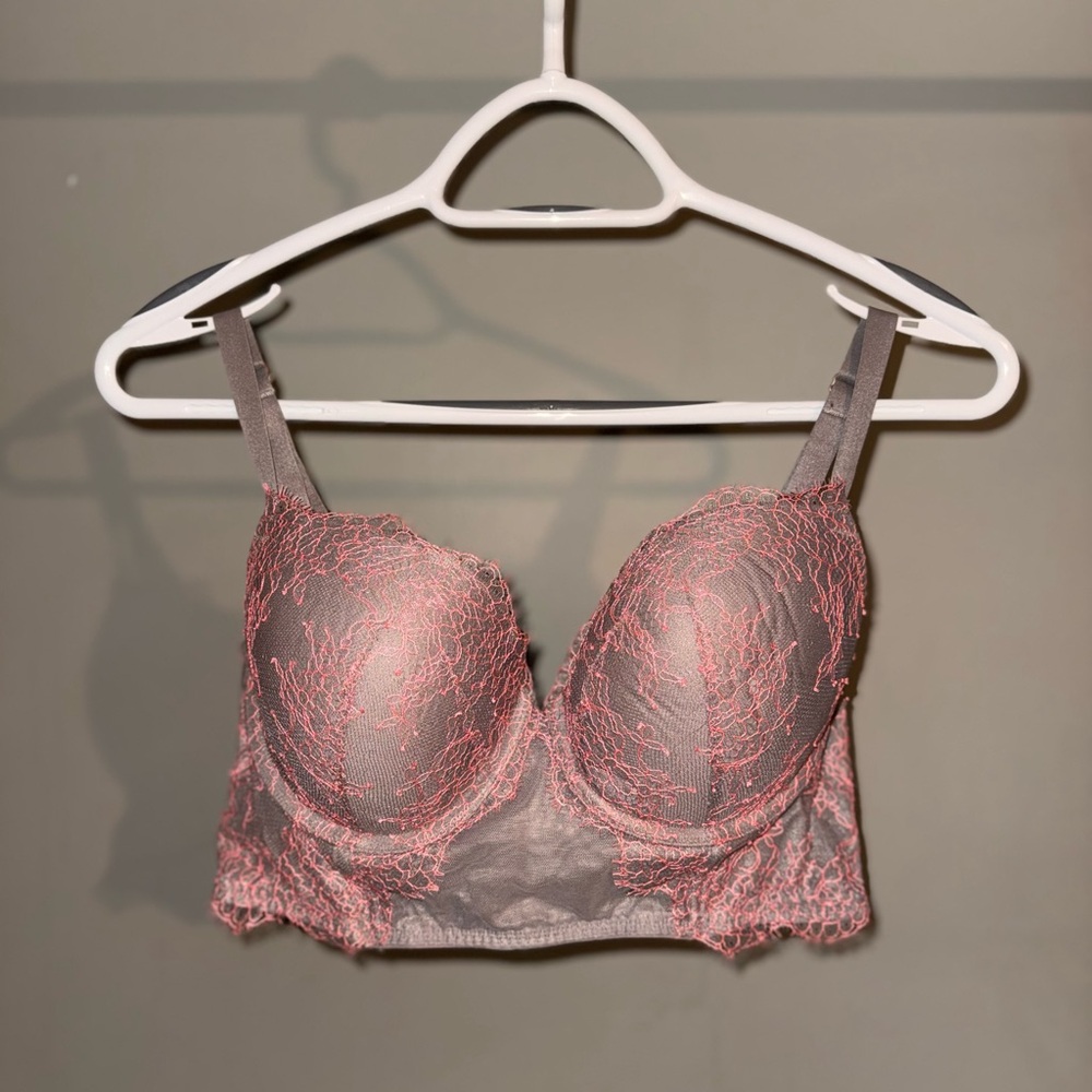 Victoria's Secret Pink and Gray Lace Balconet Bra